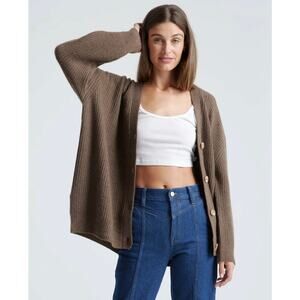 QUINCE Brown Mongolian Cashmere Oversized Boyfriend Cardigan Sweater NWT Medium